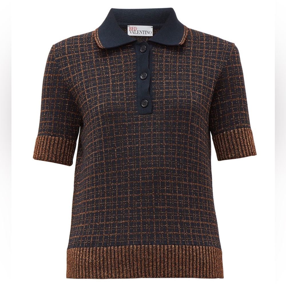 RED Valentino Navy and Copper Knit Polo with Metallic lurex yarns size SMALL